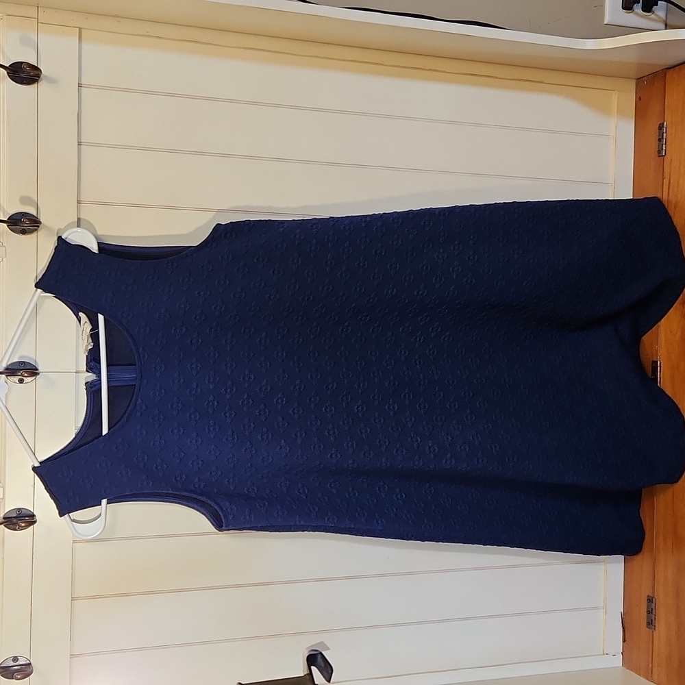 Shift Dress Navy Blue Raised Pattern- Medium